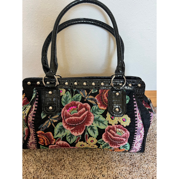 Women's mod/x Black Red Floral Tapestry Satchel One Size - Picture 1 of 5